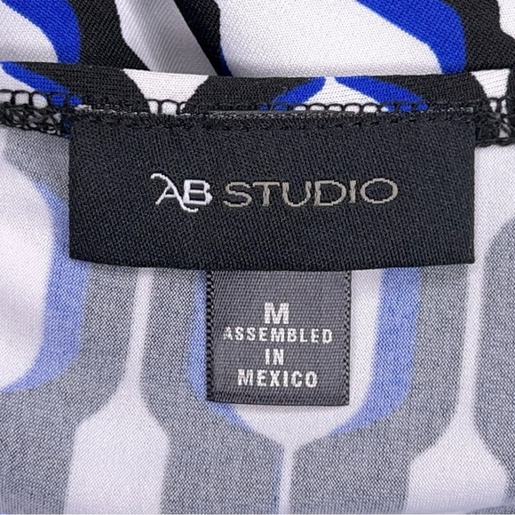 Small AB Studio Blue White Black Dot Print Dress Stretch Event Party Long Sleeve - Picture 14 of 16